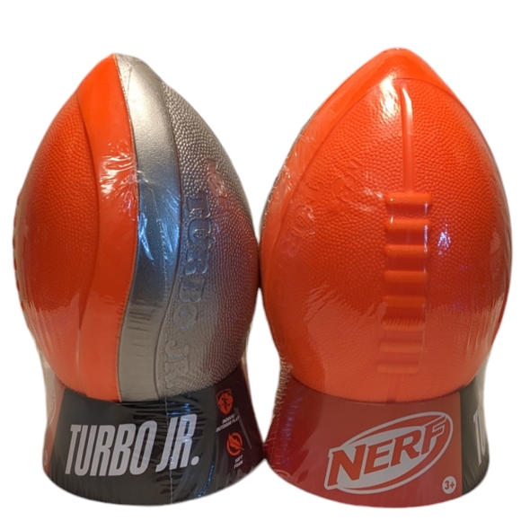 Hasbro Nerf Turbo Jr. Set of 2 Orange & Silver Foam Football Toy Play Balls NWT - Picture 1 of 6